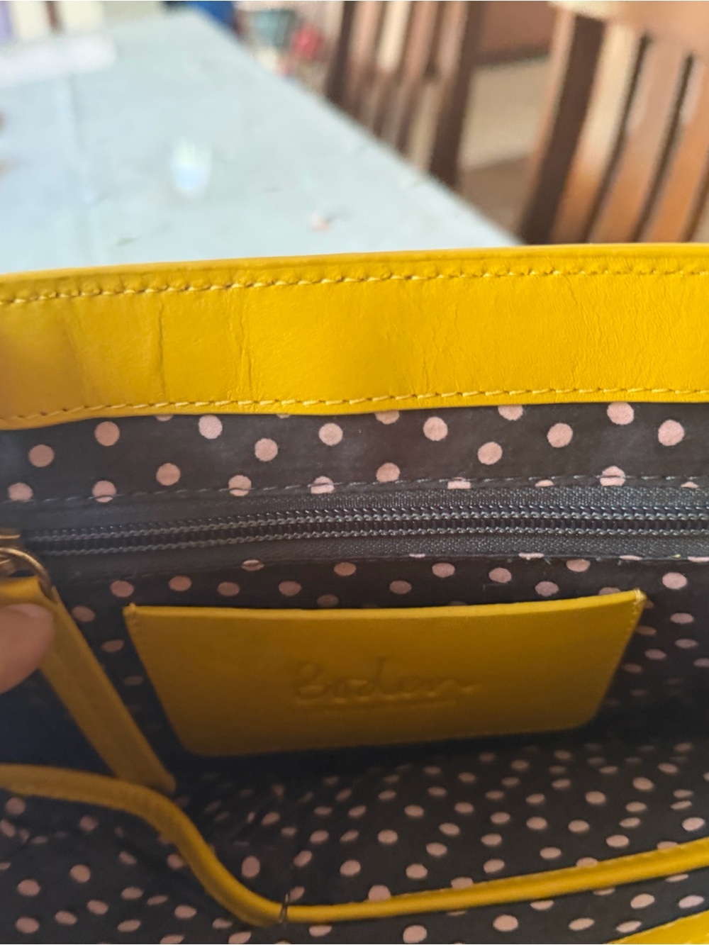 Boden Yellow Crossbody Bag with Polka Dot Lining